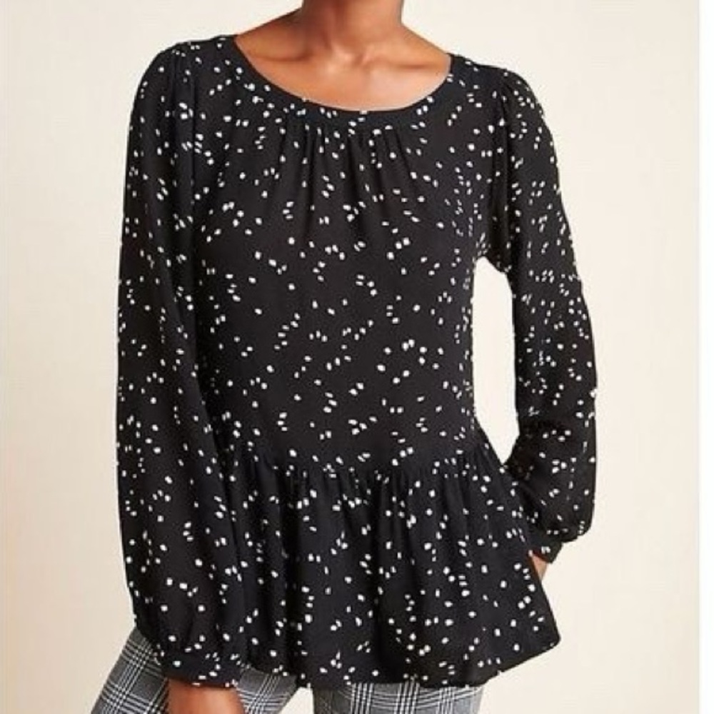 Maeve by Anthropologie Black and White Peplum Blouse